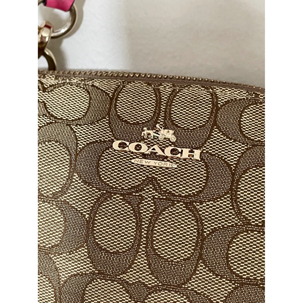 Coach Kelsey Signature Logo Canvas Leather F36625 Large Satchel Pink Khaki - Picture 4 of 14